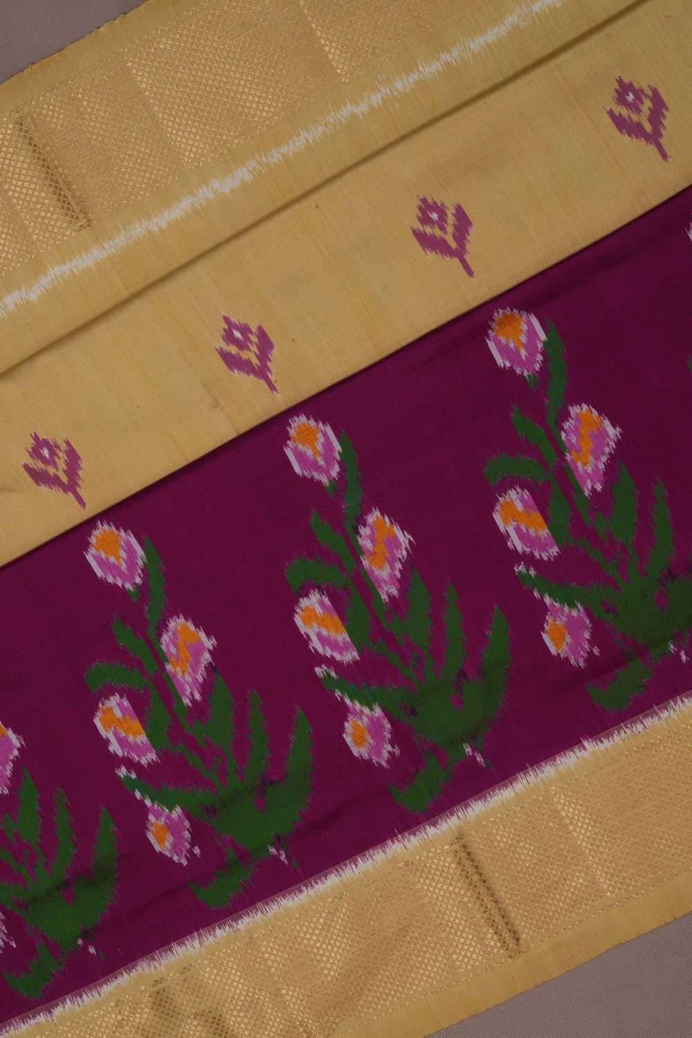 Image of Pochampally Ikat Silk Cream Saree